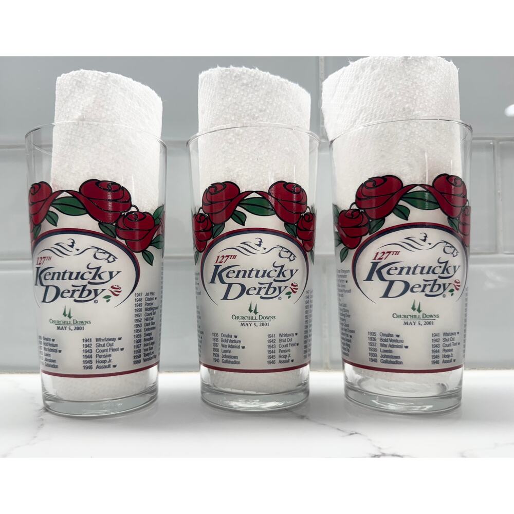 LOT OF 3:  2001 Official KY Derby Mint Julep Glasses PLUS Clubhouse Wristband